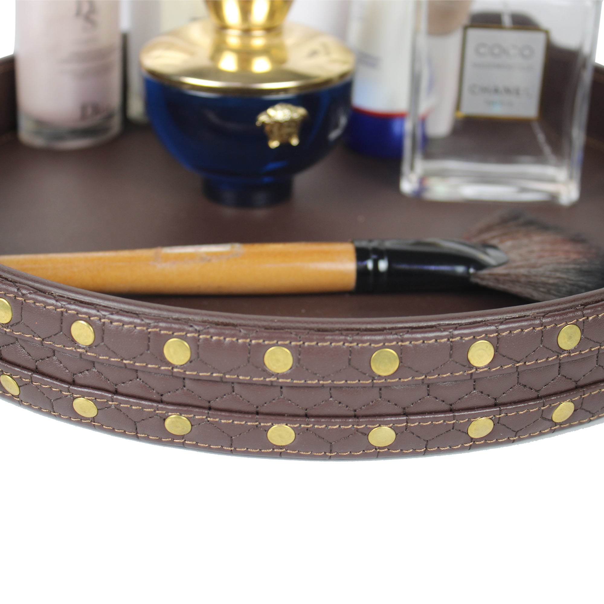 Designer Brown Round Leatherite Tray-TH-5309